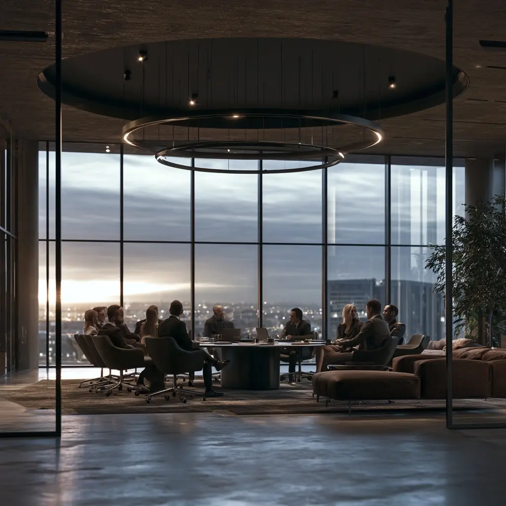 Photorealistic Corporate Business Meeting Midjourney提示词