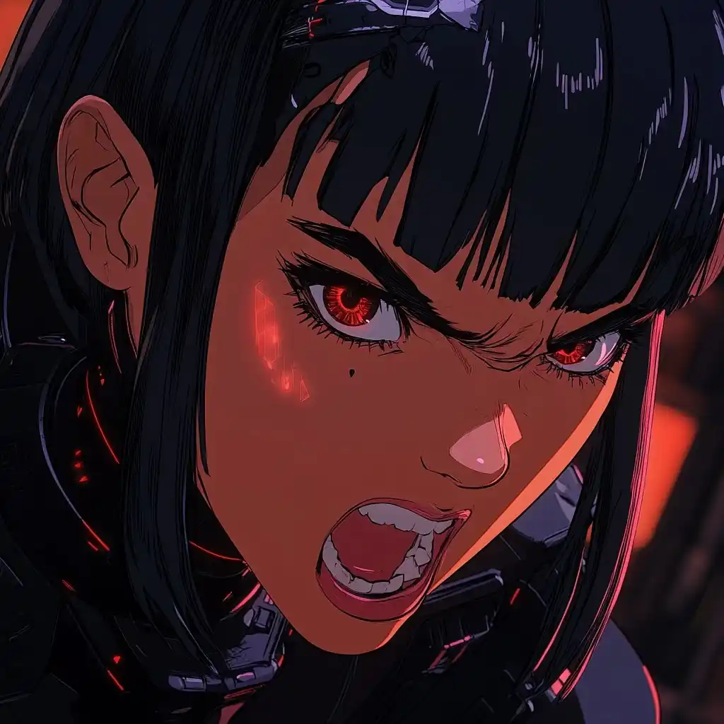 Anime Netrunner Portrait Anger Midjourney提示词