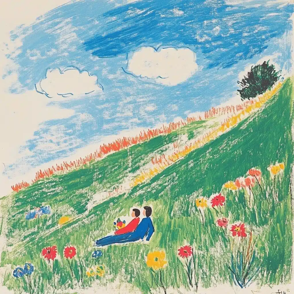 Couple on Floral Hillside Midjourney提示词