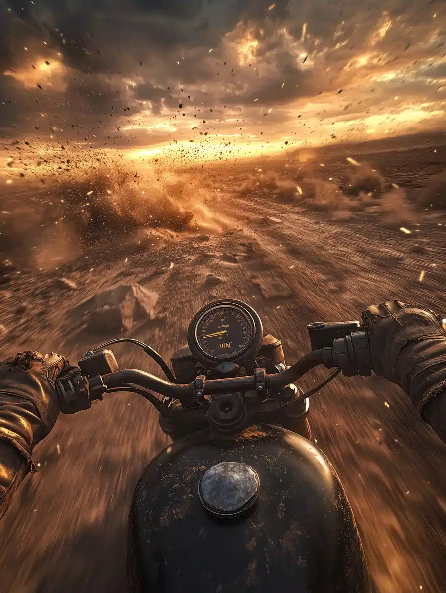 Ultra-Realistic Motorcycle Desert Ride Midjourney提示词