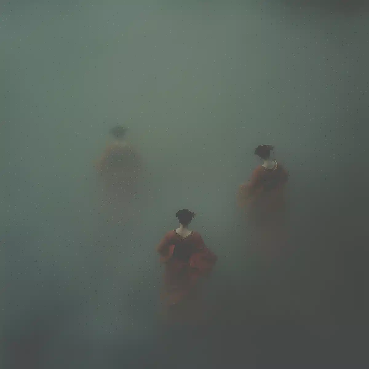 Geisha Dance in Fog Midjourney提示词