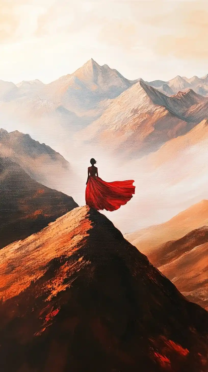 Silhouette Woman in Mountains Midjourney提示词
