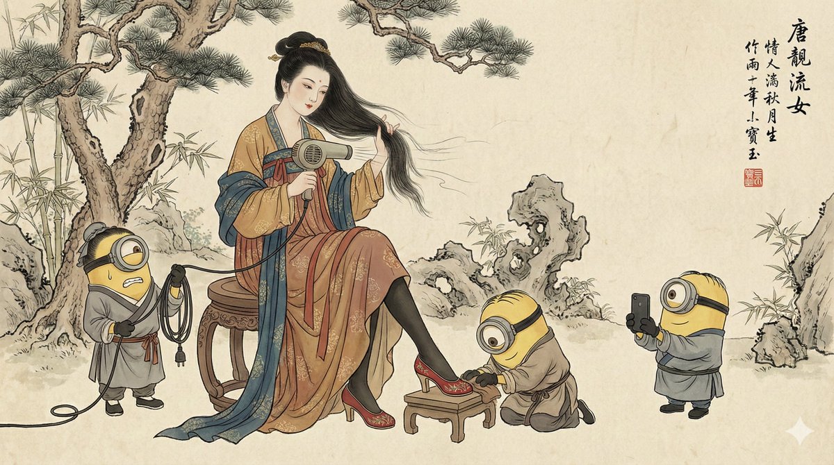 Minions & Ancient China Crossover: Humorous Digital Art Nano Banana提示词