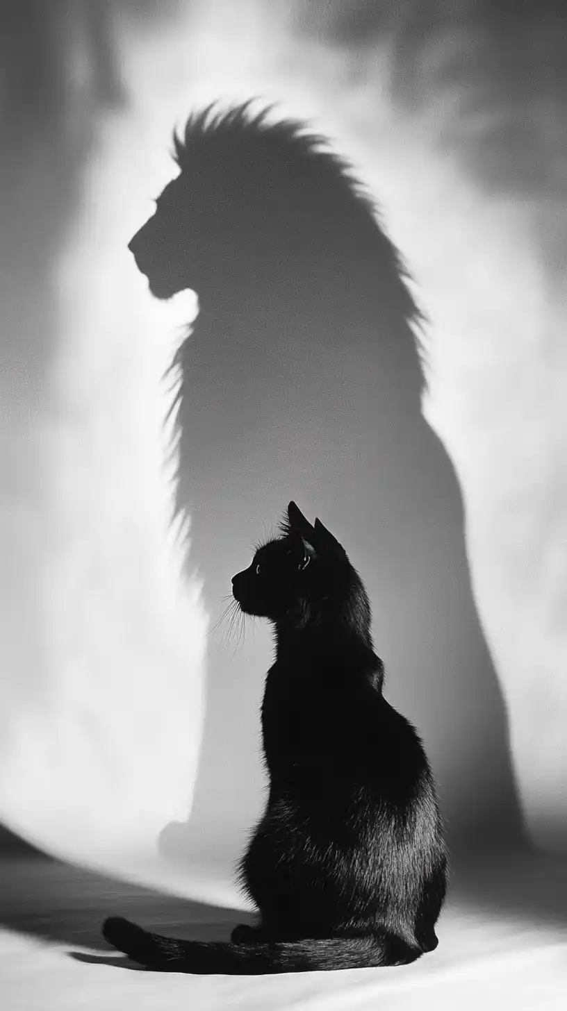 Black Cat with Lion Shadow Midjourney提示词