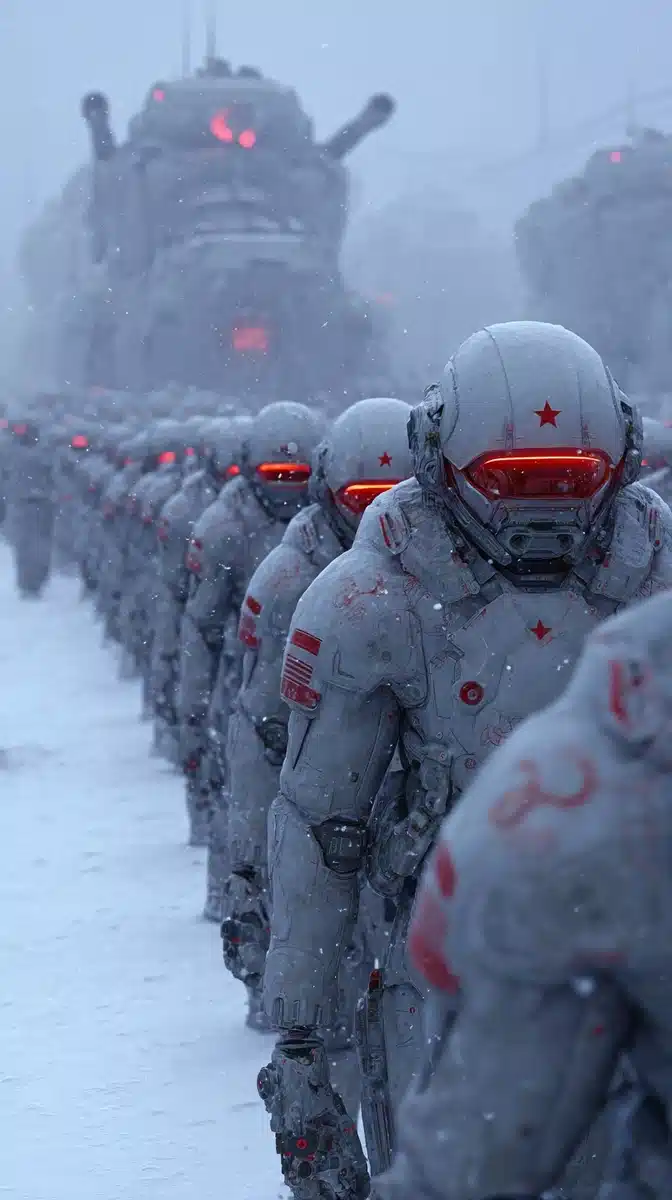 Futuristic Russian Army Marching Midjourney提示词