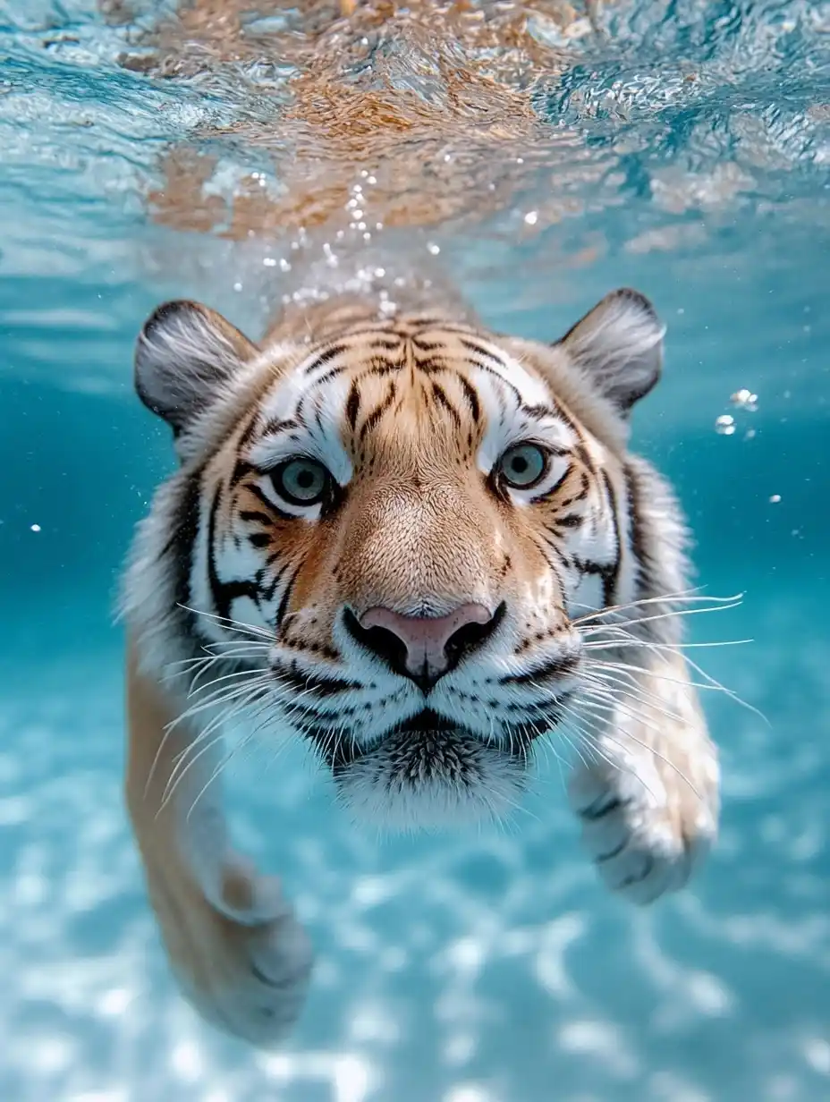 Vibrant Tiger Underwater Portrait Midjourney提示词