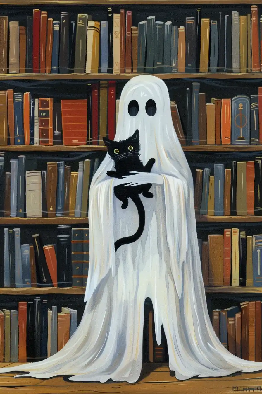 Raw Ghost in Library Midjourney提示词