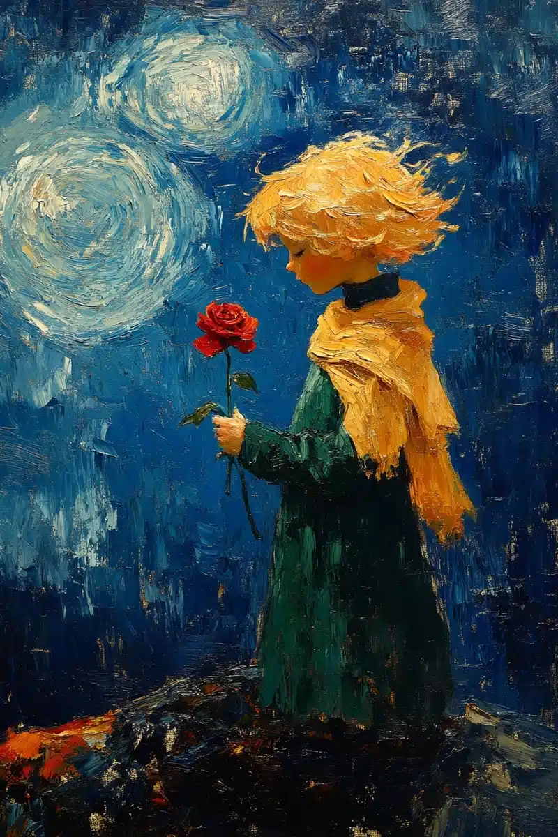 Little Prince with Rose Midjourney提示词