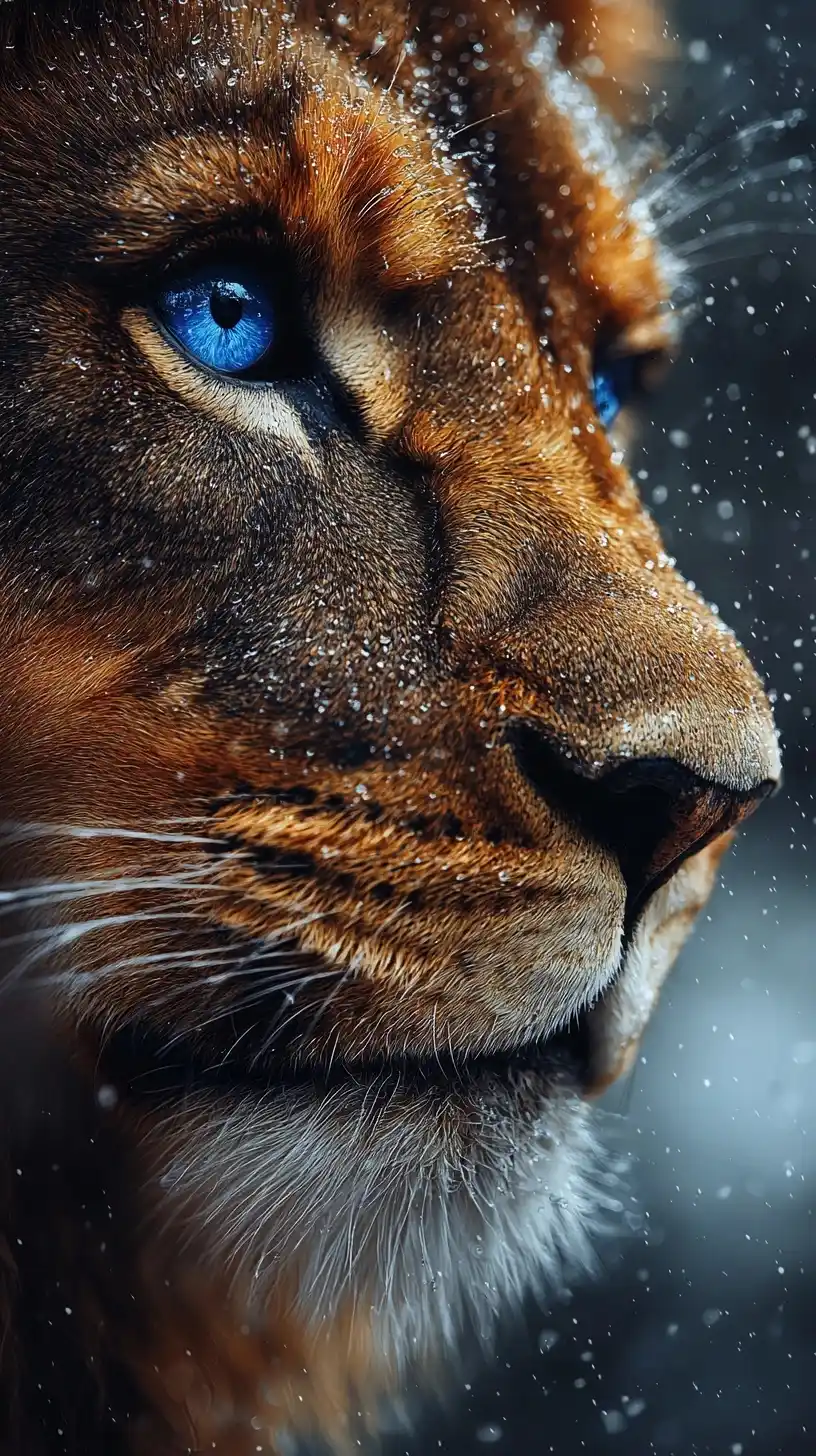 Blue-Eyed Lion in Rainforest Midjourney提示词