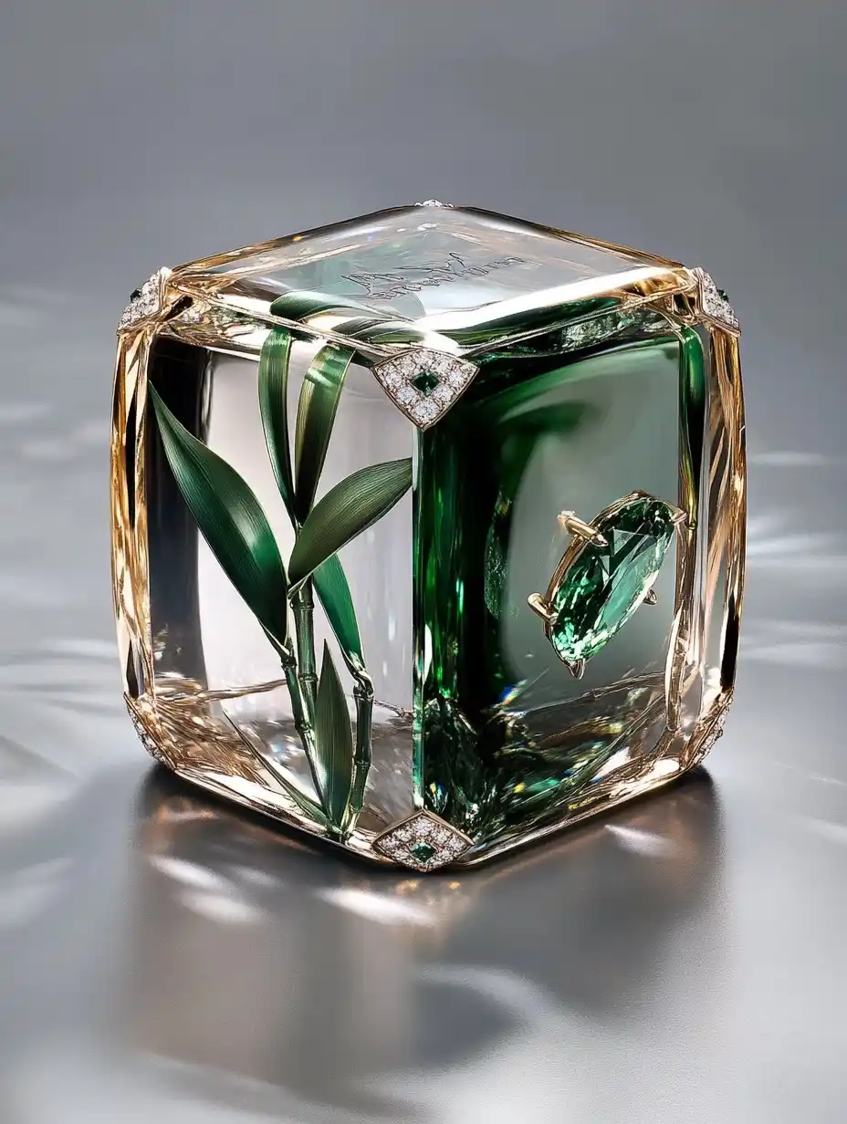 Golden Cube with Emeralds Midjourney提示词