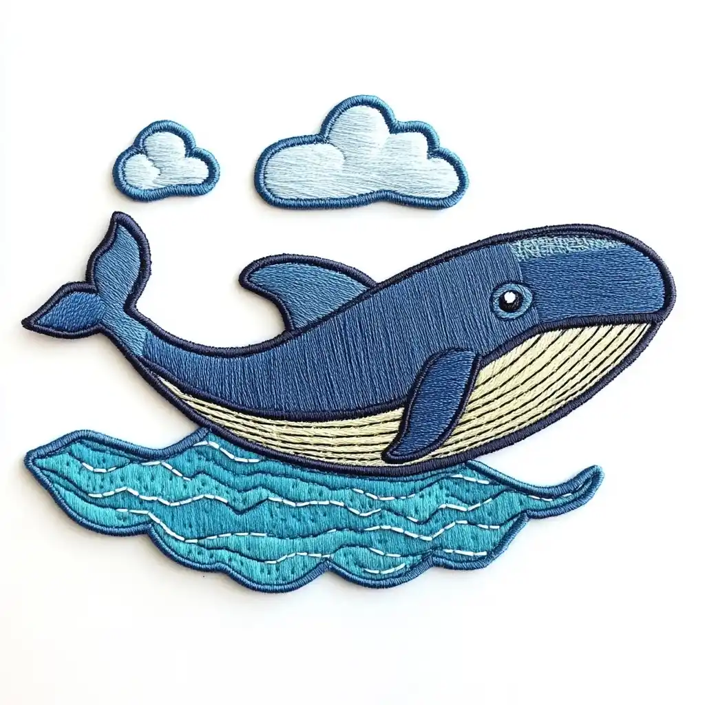 Embroidered Blue Whale Ocean Midjourney提示词