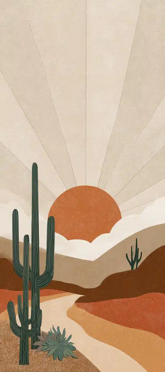 Minimalist Desert Cacti Poster Midjourney提示词