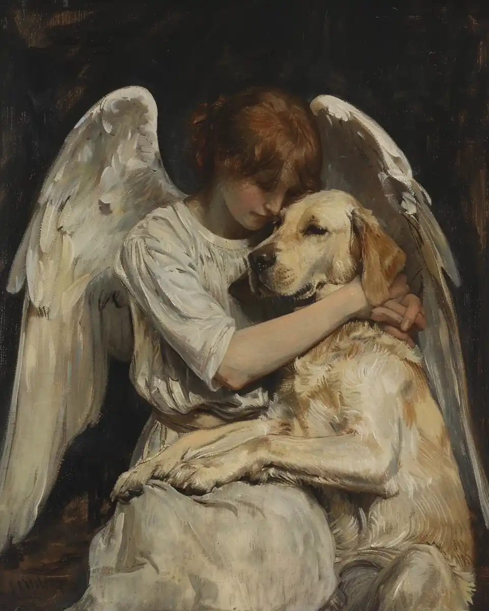 Benois Angel with Labrador Midjourney提示词