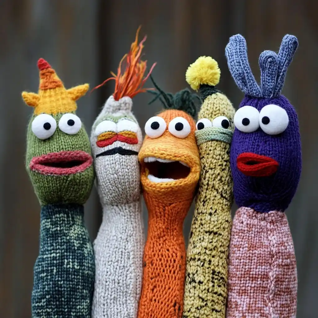 Patterned Sock Puppet Characters Midjourney提示词