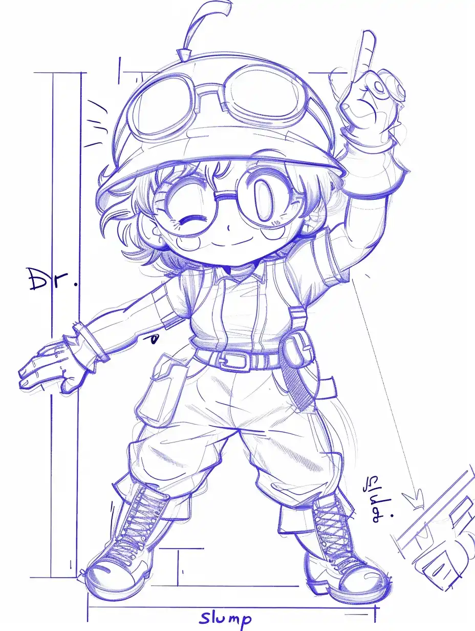 Chibi Arale Blueprint Sketch Midjourney提示词