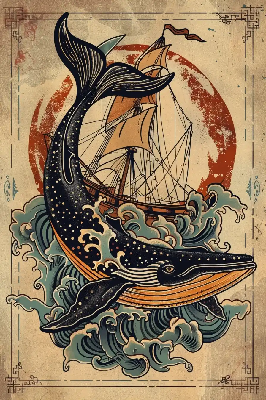 Traditional Whale Tattoo Art Midjourney提示词