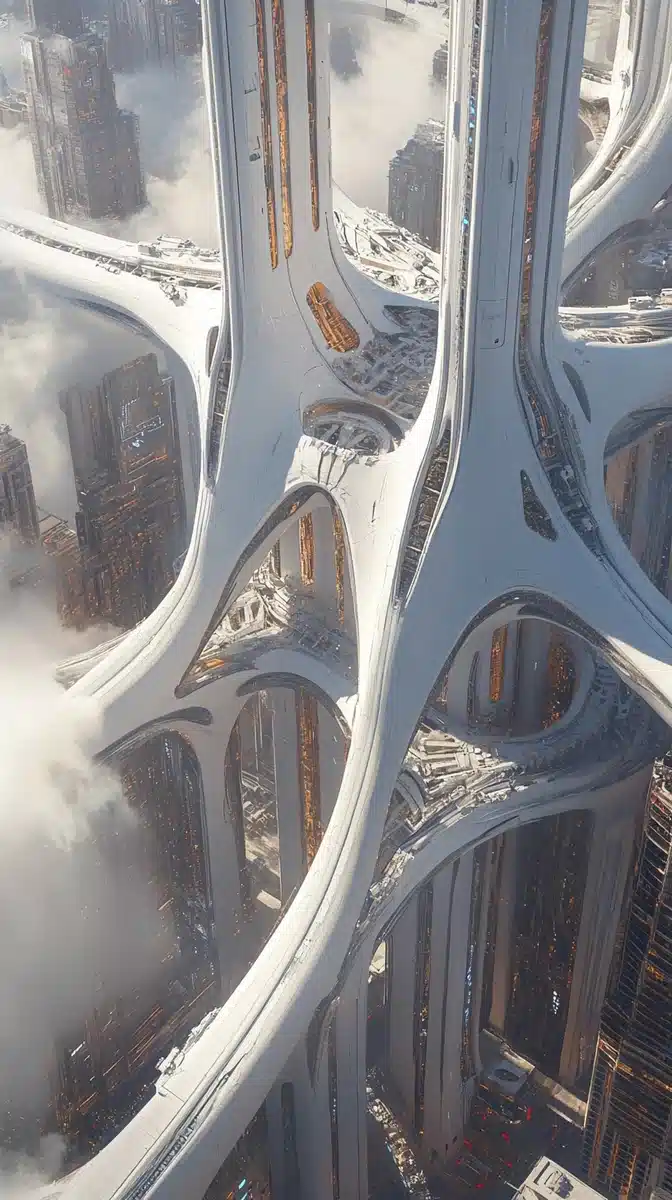 Futuristic Chain-Link Architecture Midjourney提示词