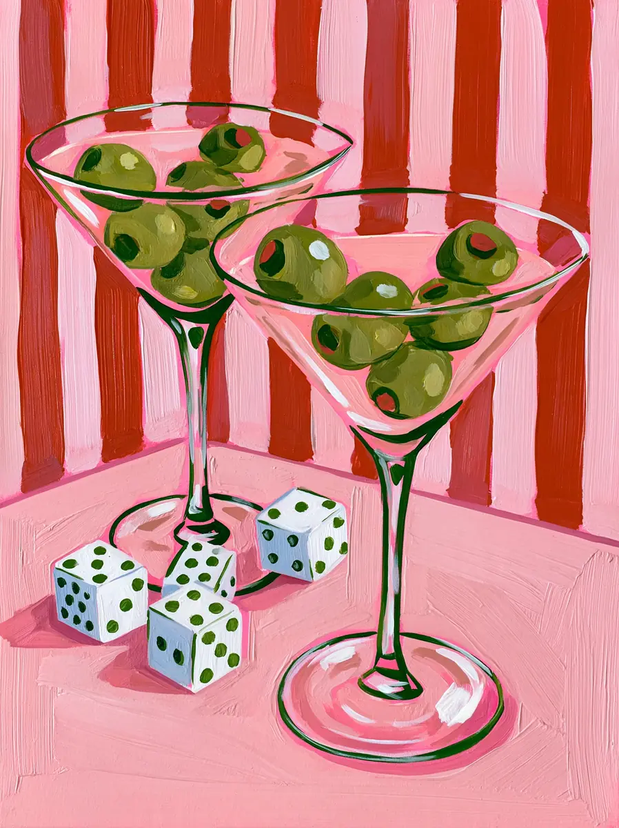 Graphic Pink Martinis Painting Midjourney提示词