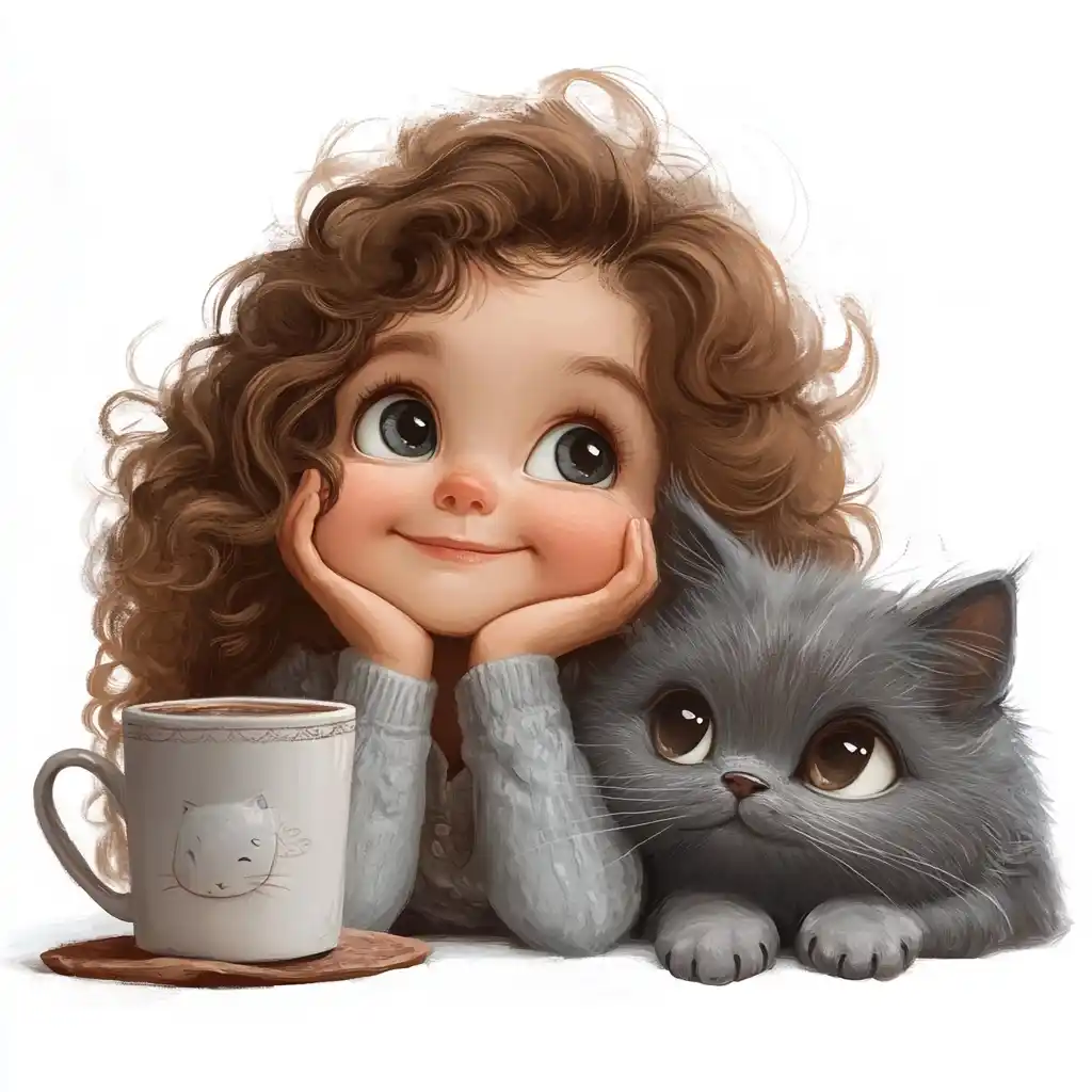 Toddler with Cocoa and Cat Midjourney提示词