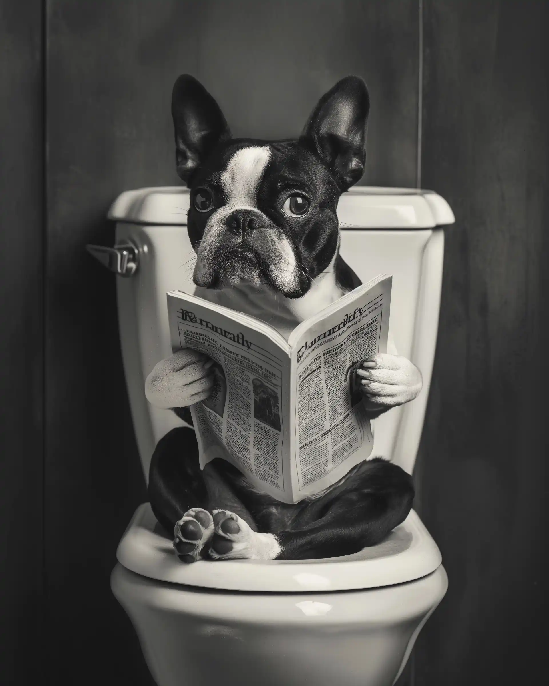 Industrial Terrier Reading Newspaper Midjourney提示词