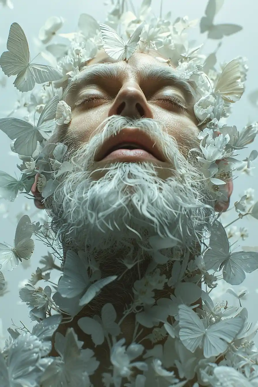 Butterfly Man in Clouds Midjourney提示词
