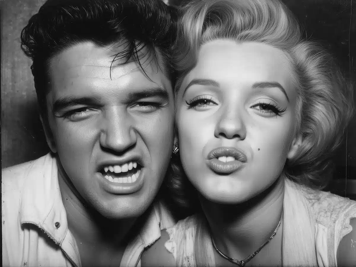 Elvis and Marilyn Photo Booth Midjourney提示词