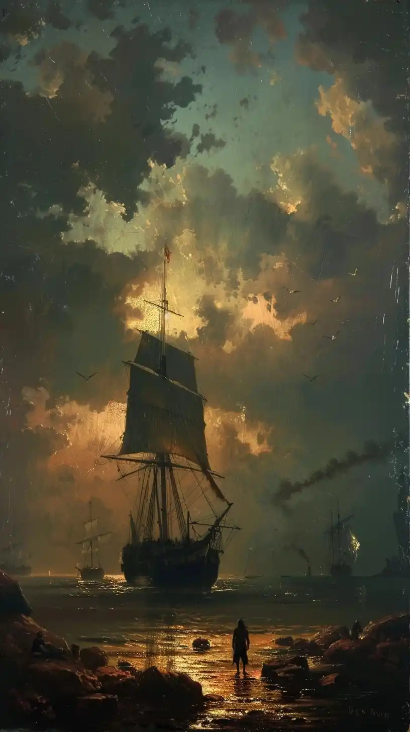 Vintage Ship on Nautical Maps Midjourney提示词