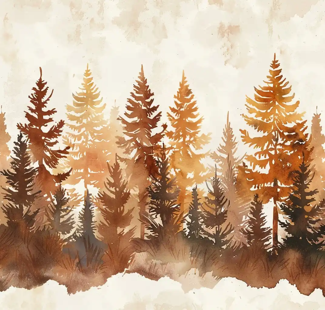 Watercolor Pine Forest Midjourney提示词