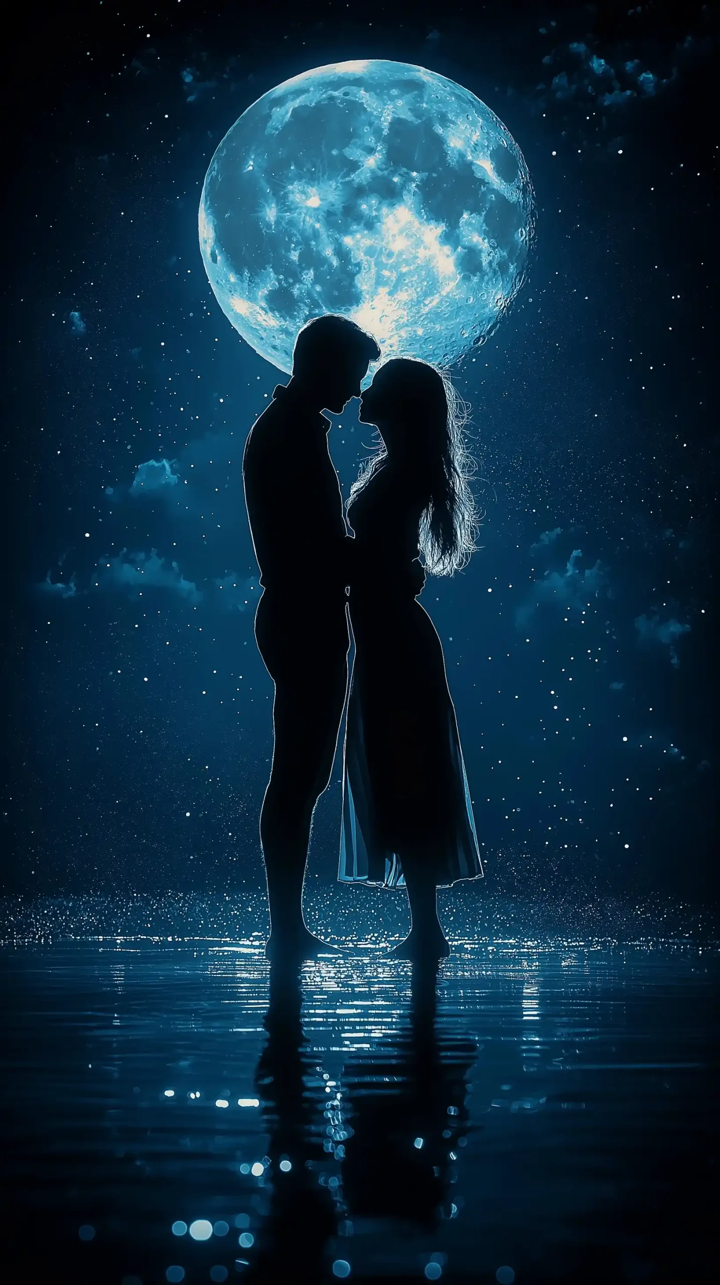 Silhouette Couple Dancing Moonlight Midjourney提示词
