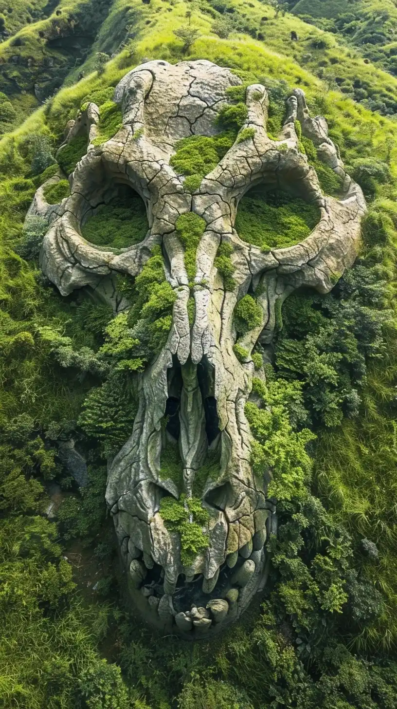 Dragon Skull Mountain Aerial Midjourney提示词