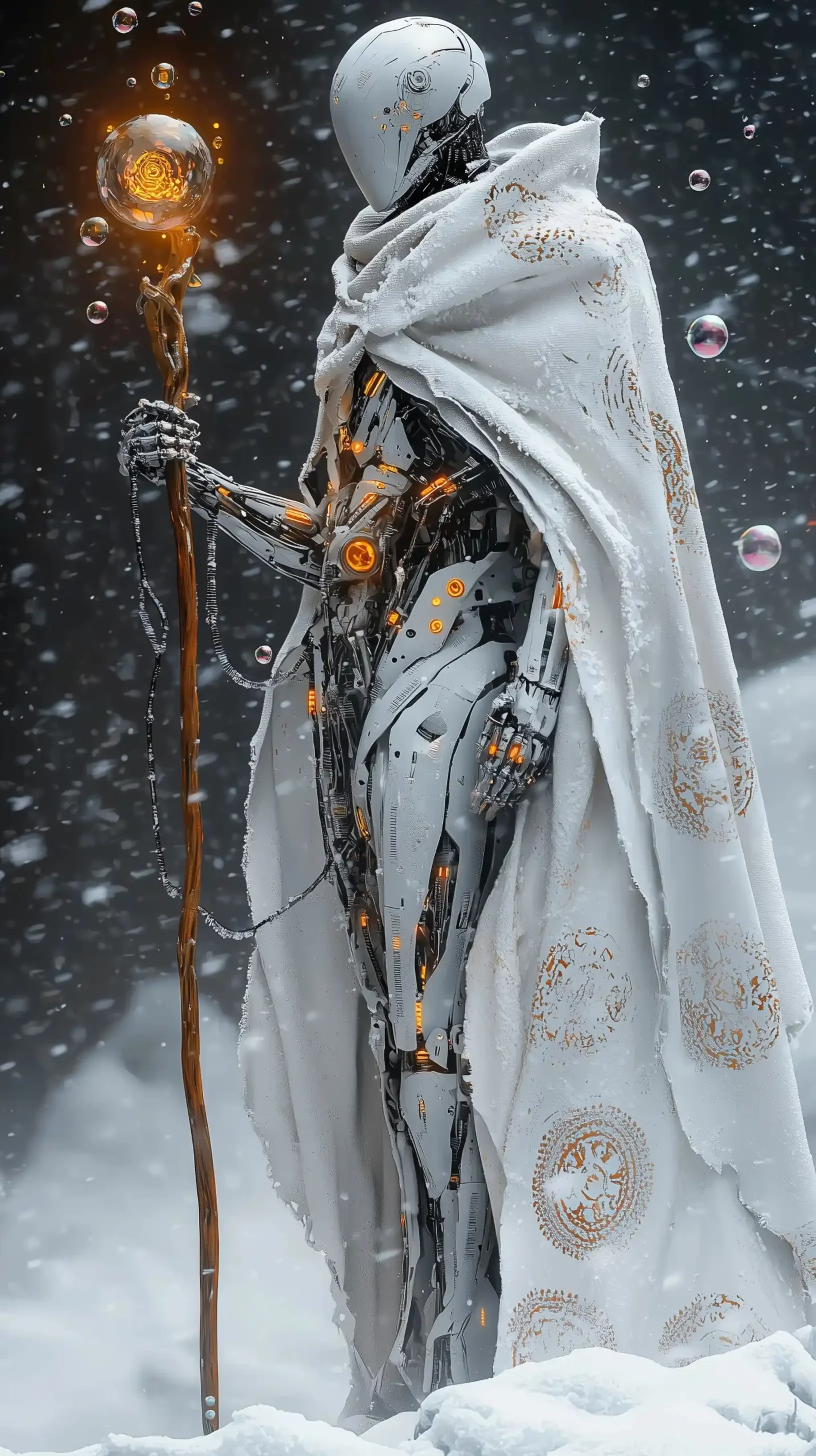 Hyper-Realistic Robot in Blizzard Midjourney提示词
