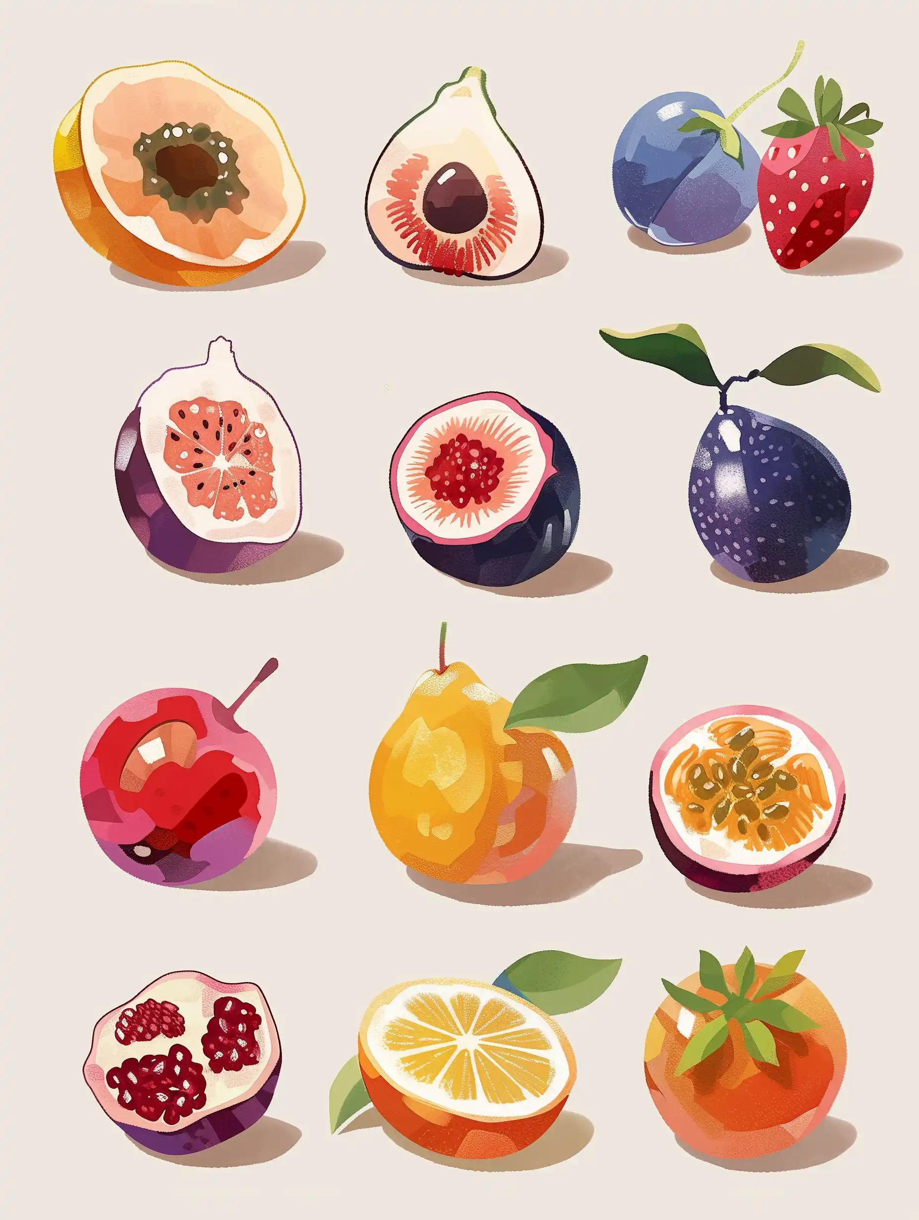Fruit Varieties Halved Midjourney提示词