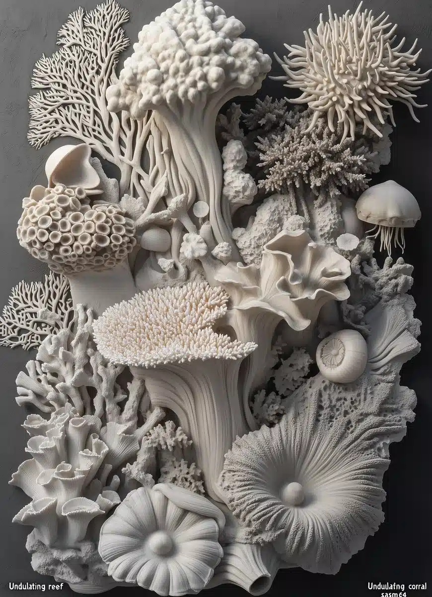Hyper-Realistic Coral Relief Midjourney提示词