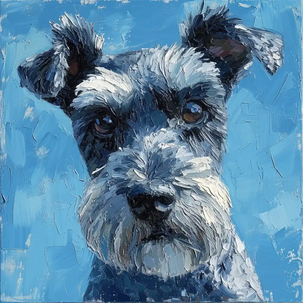Realistic Schnauzer in Hockneys Impressionism Midjourney提示词