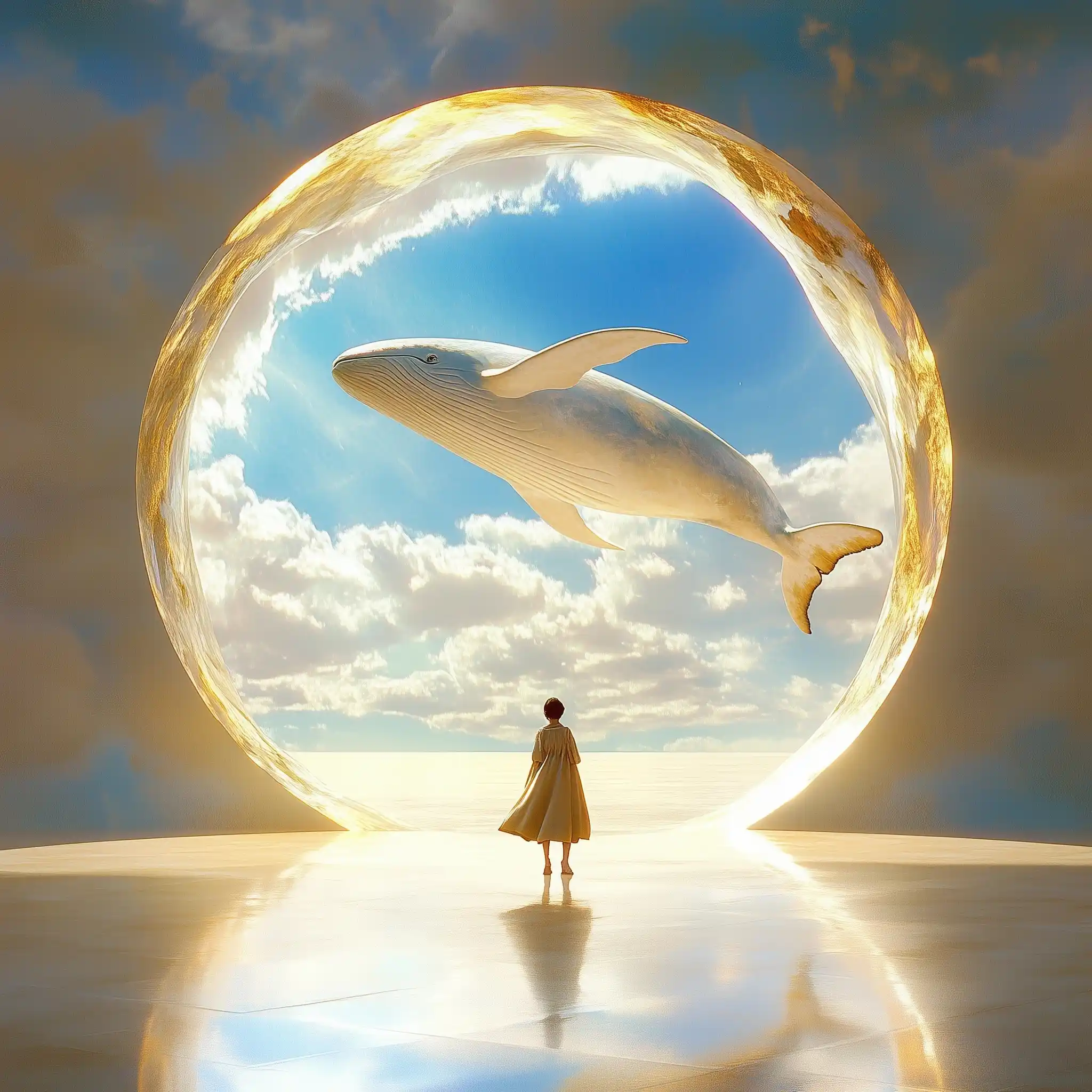 Fantasy Whale in Sky Midjourney提示词