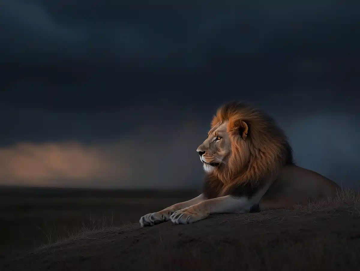 Hyperrealistic Lion in Storm Midjourney提示词