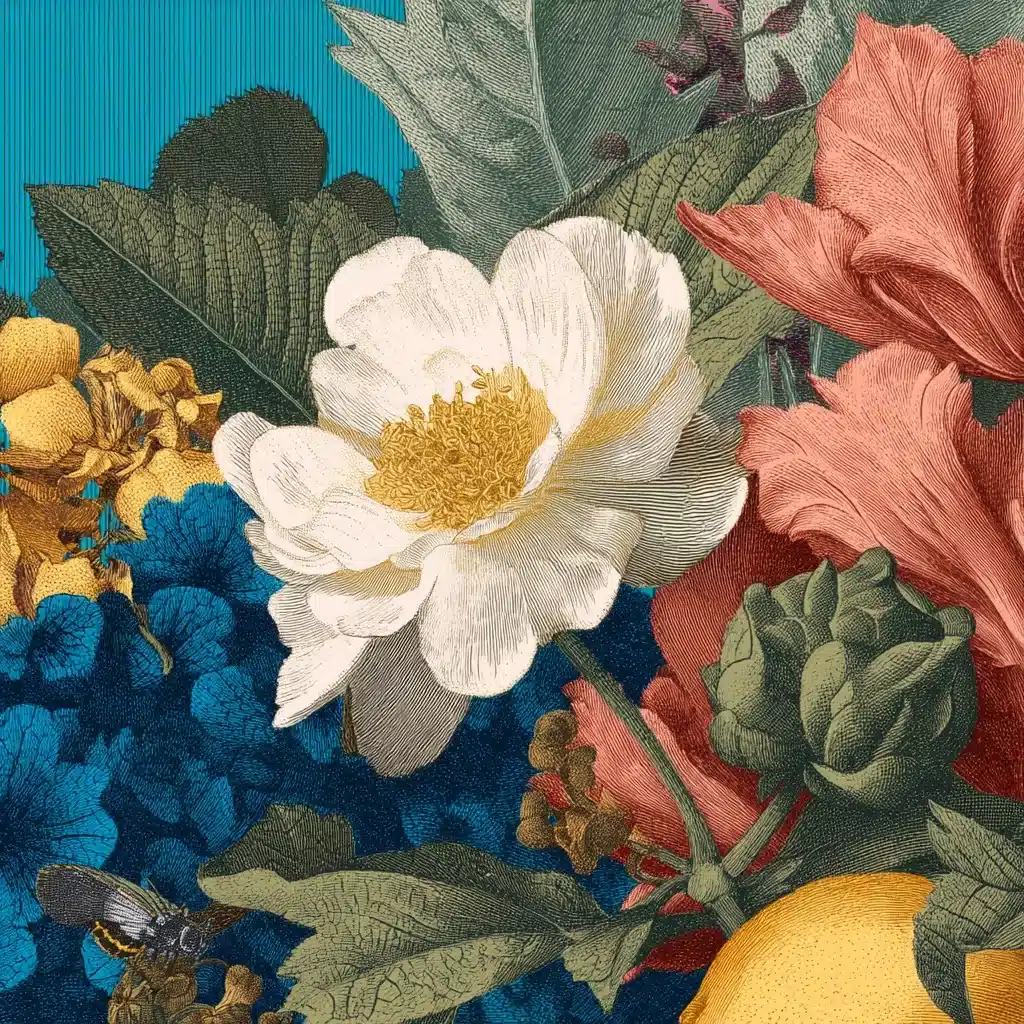 Morris-Inspired Floral Illustration Midjourney提示词
