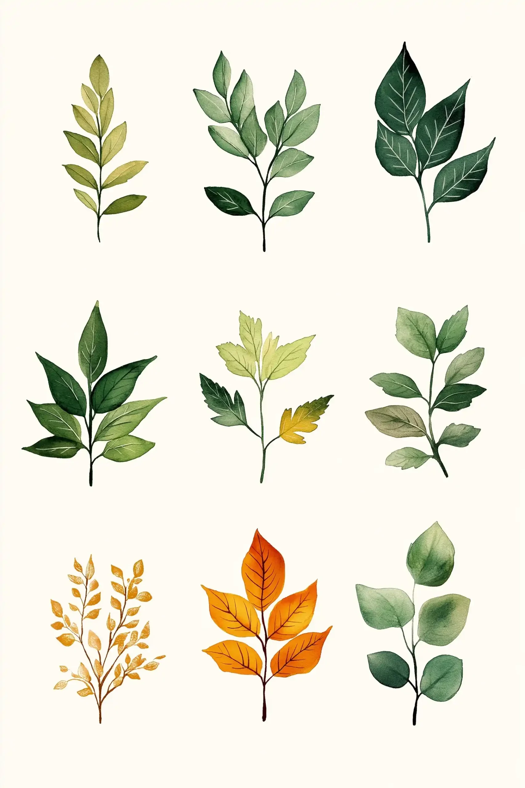 Minimalistic European Leaves Illustration Midjourney提示词