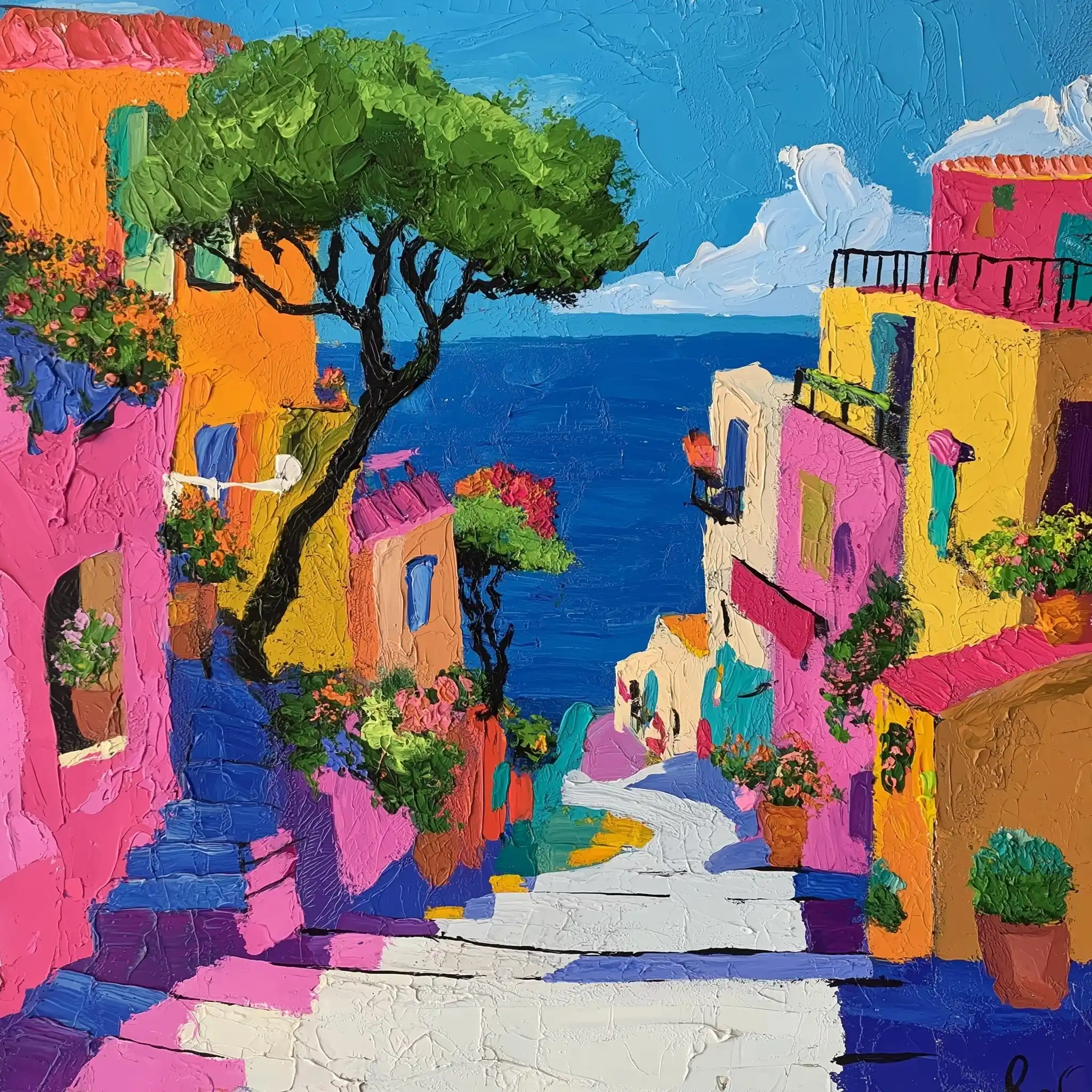 Acrylic Mediterranean Color Splash Midjourney提示词