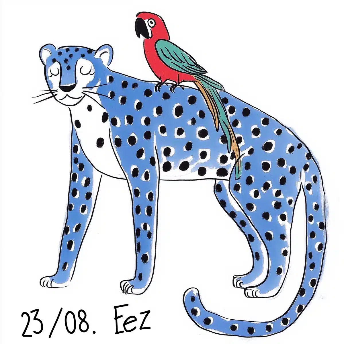Matisse-Style Leopard with Parrot Midjourney提示词