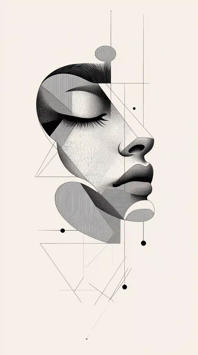 Geometric Faces Line Art Midjourney提示词