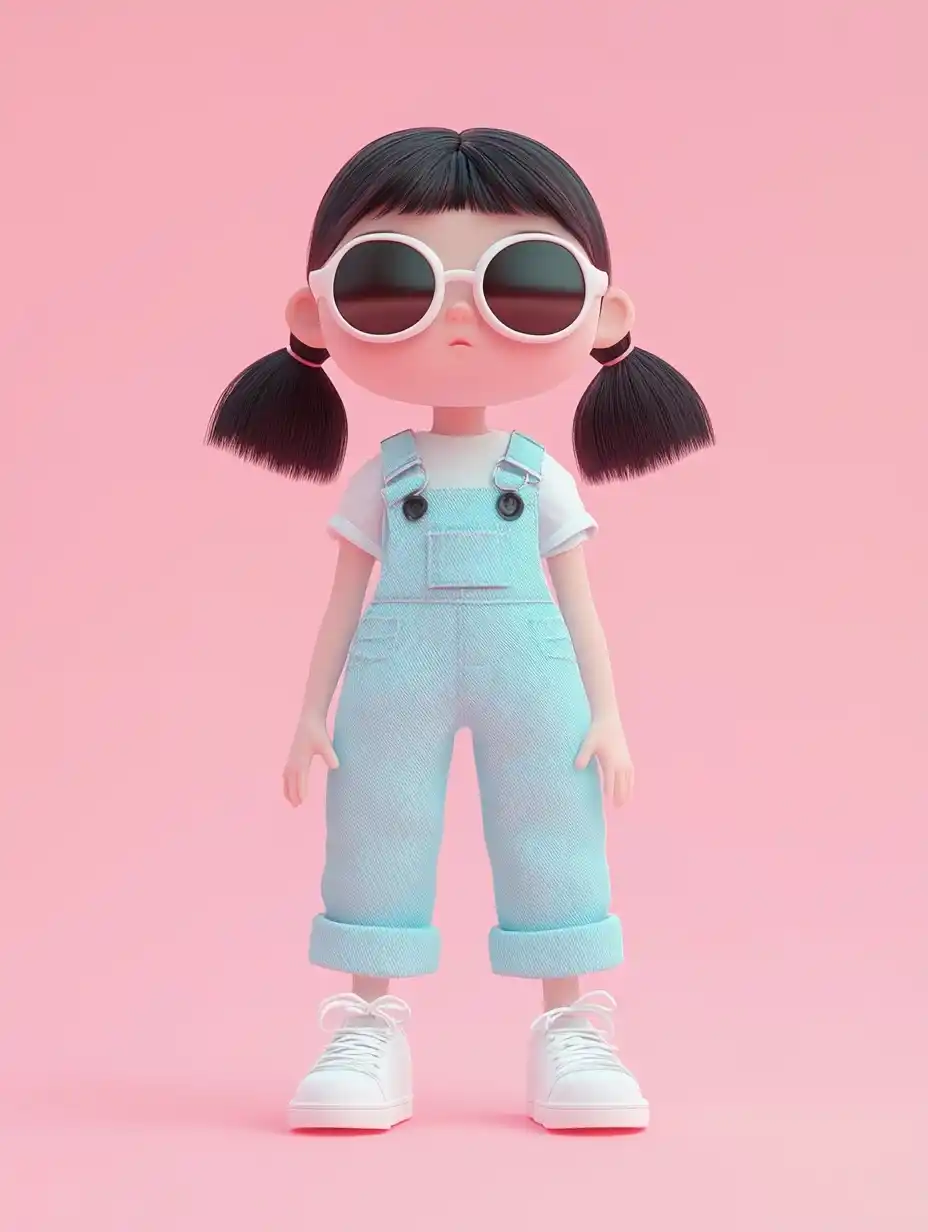 Cartoon Girl in Overalls Midjourney提示词