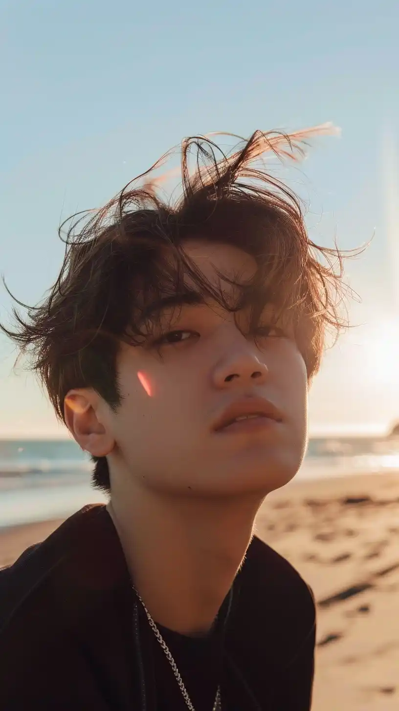 Asian Boy Beach Portrait Midjourney提示词