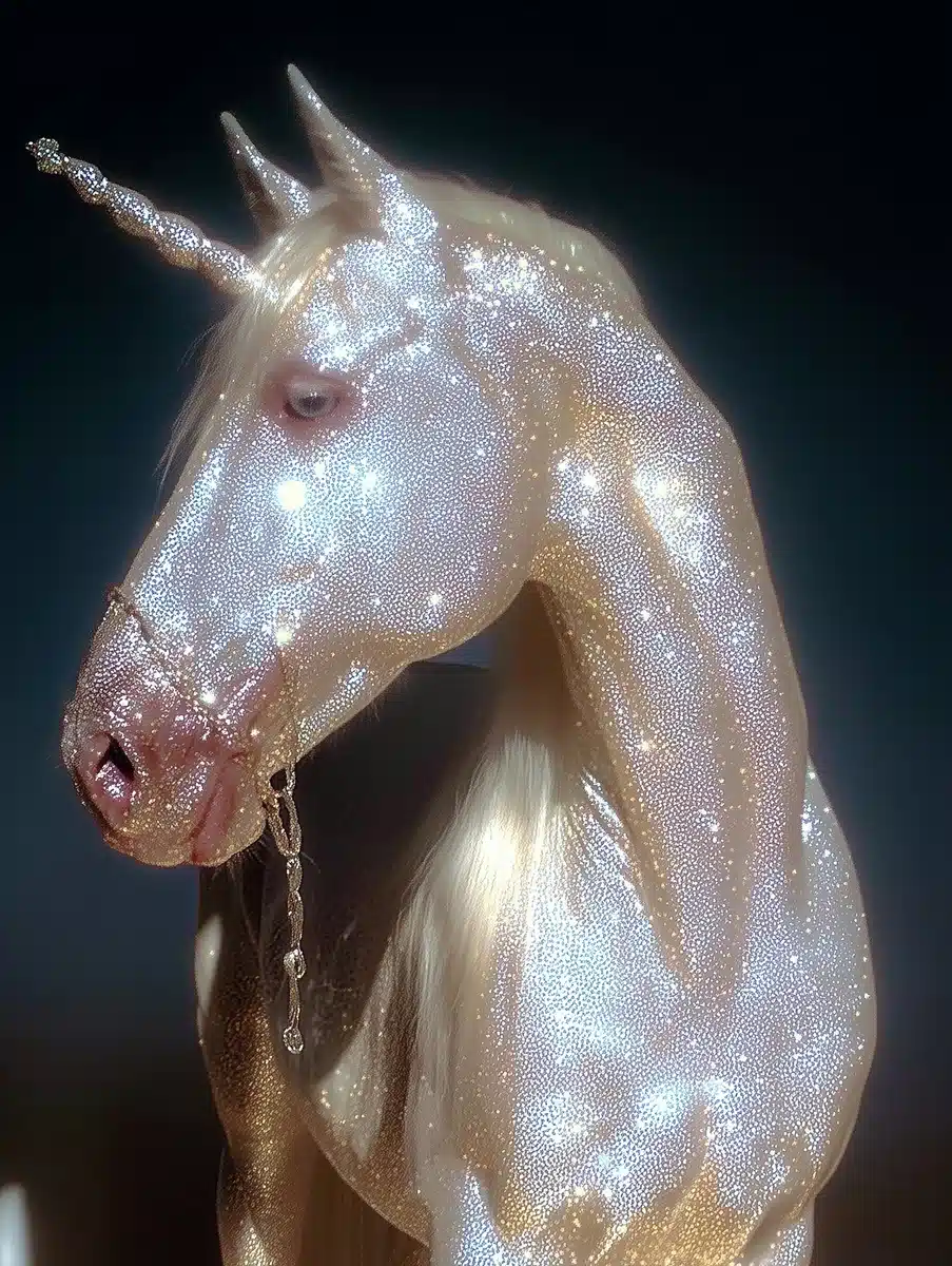 Realistic Silver Unicorn Photography Midjourney提示词