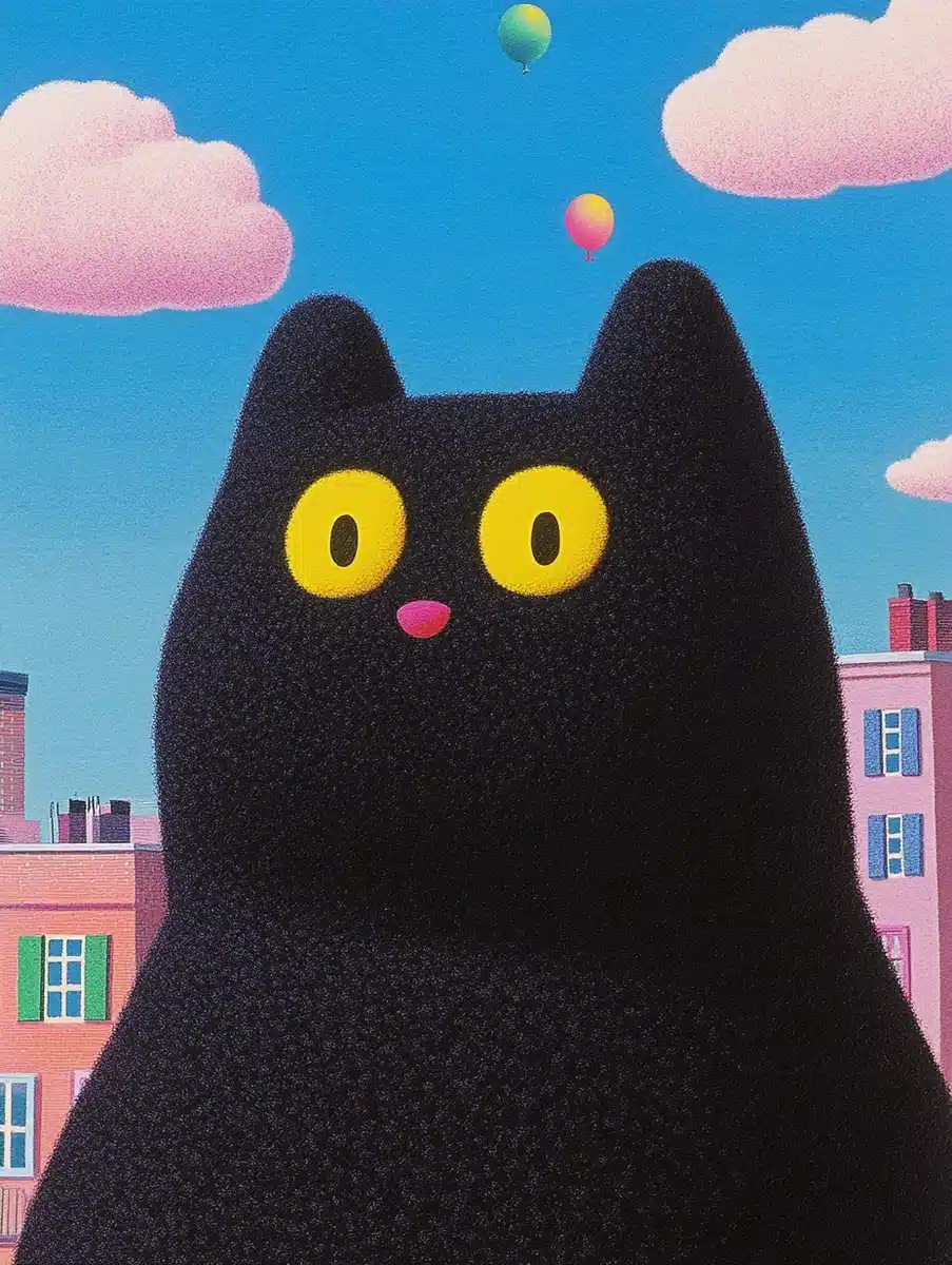 Whimsical Cat Among Balloons Midjourney提示词