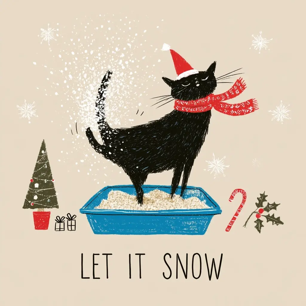 Christmas Cat Card Illustration Midjourney提示词