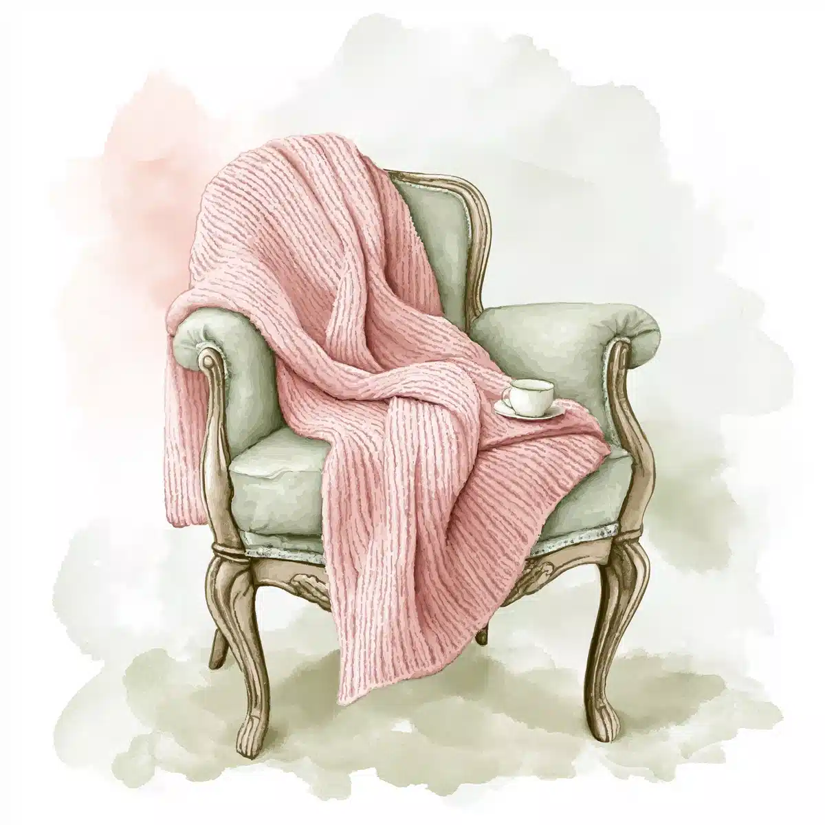 Watercolor Knit Blanket Chair Midjourney提示词