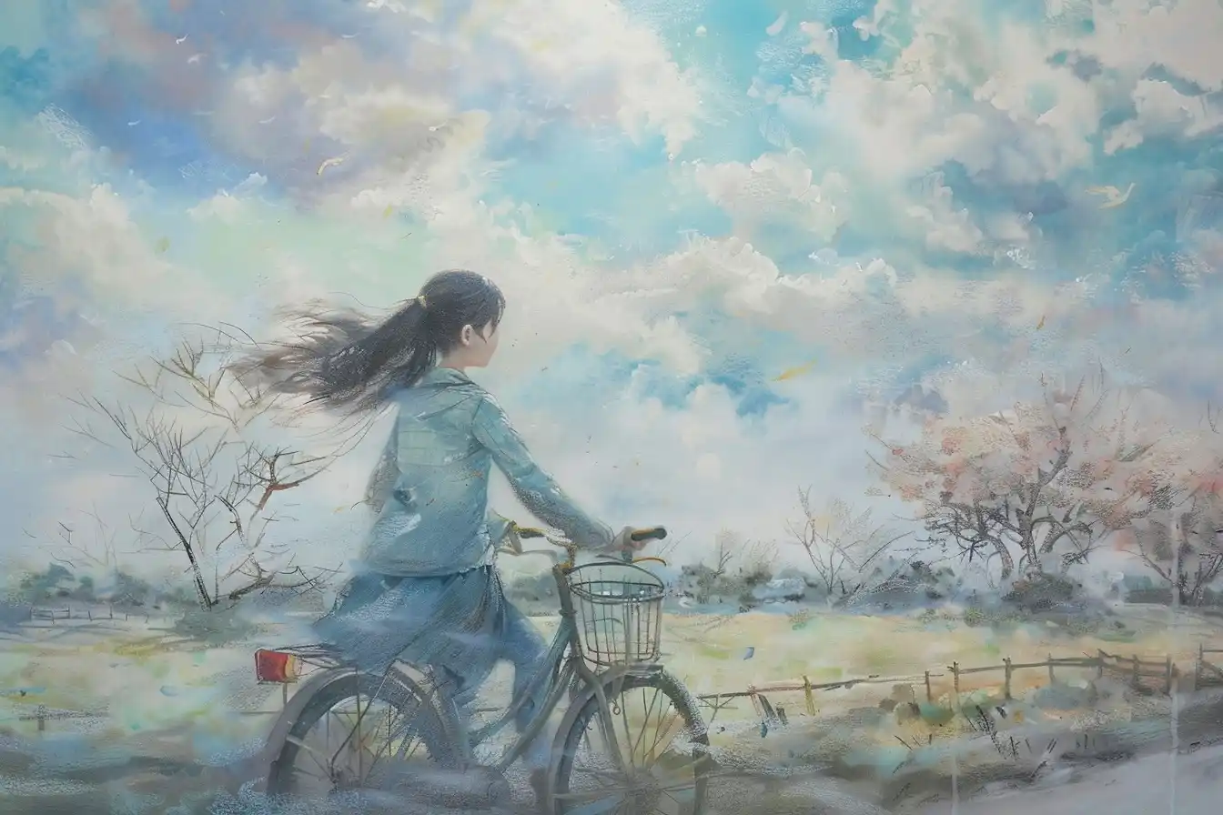 Pastel Chinese Cyclist Midjourney提示词