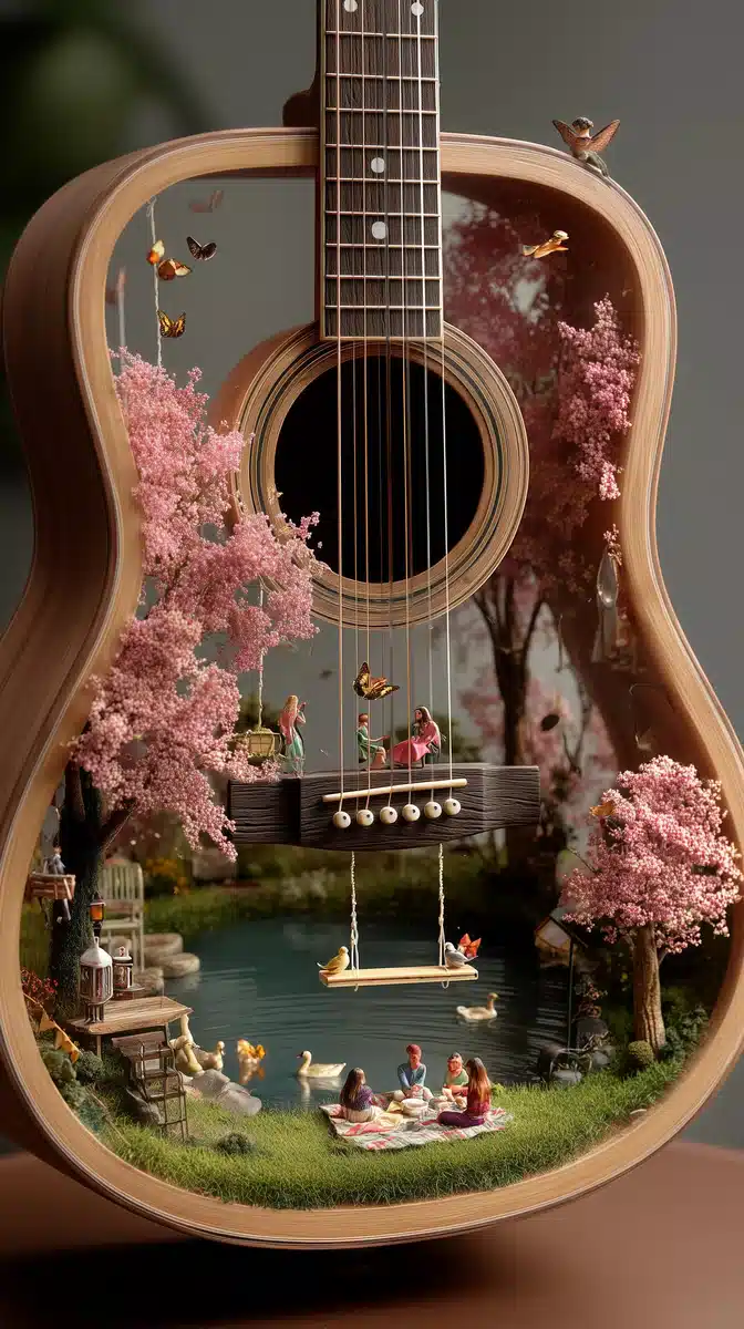 Photorealistic Garden in Guitar Midjourney提示词