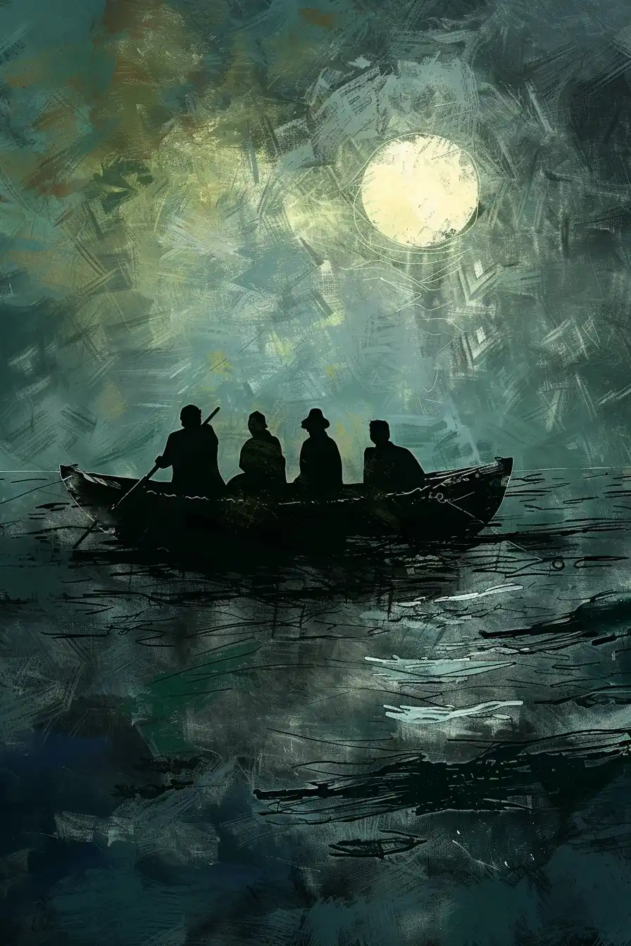 Simple Boat Stranded at Sea Midjourney提示词